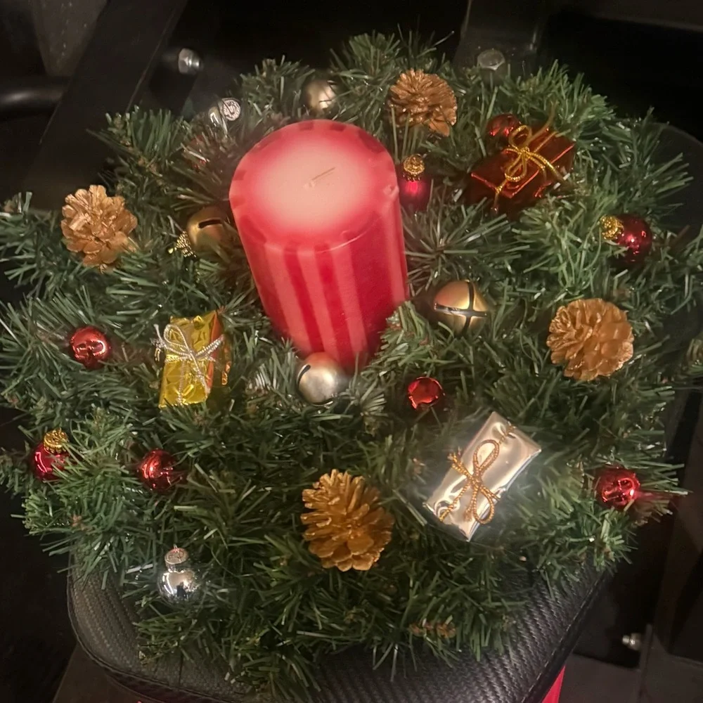 Festive Holiday Candle Centerpiece with Red and Gold Accents